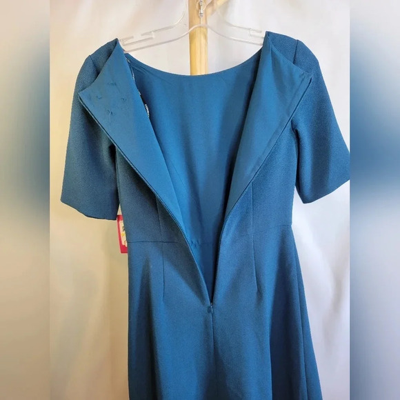 NWT Vince Camuto Bluegreen Dress with Bow short sleeves zipper  back size 4 - Picture 7 of 12